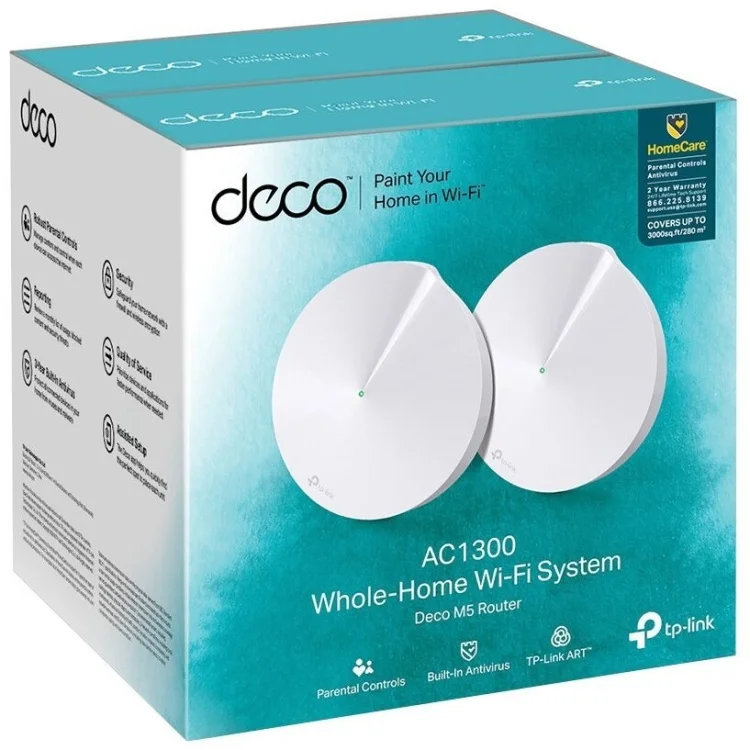 Картинка Маршрутизатор TP-LINK Deco M5 (2-pack) Mesh WiFi 5 (AC1200) 2 x 10/100/1000M