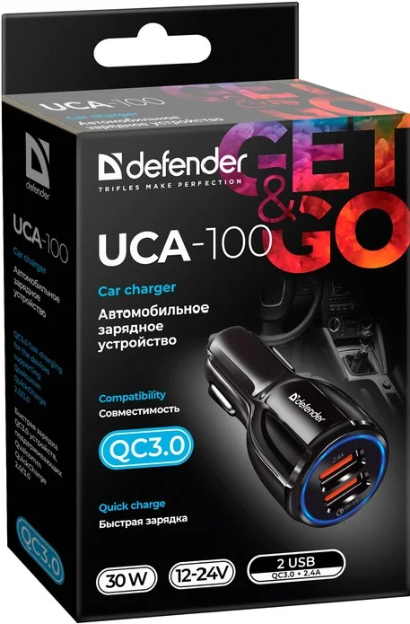 Фото Автомобильное зарядное устройство DEFENDER UCA-100 2xUSB QC3.0 Black