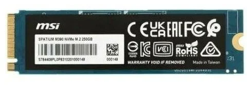 Фото Твердотельный накопитель 250Gb SSD MSI SPATIUM M390 M,2 PCIe NVMe R3300Mb/s W1200MB/s SPATIUM M390 NVMe M,2 250GB