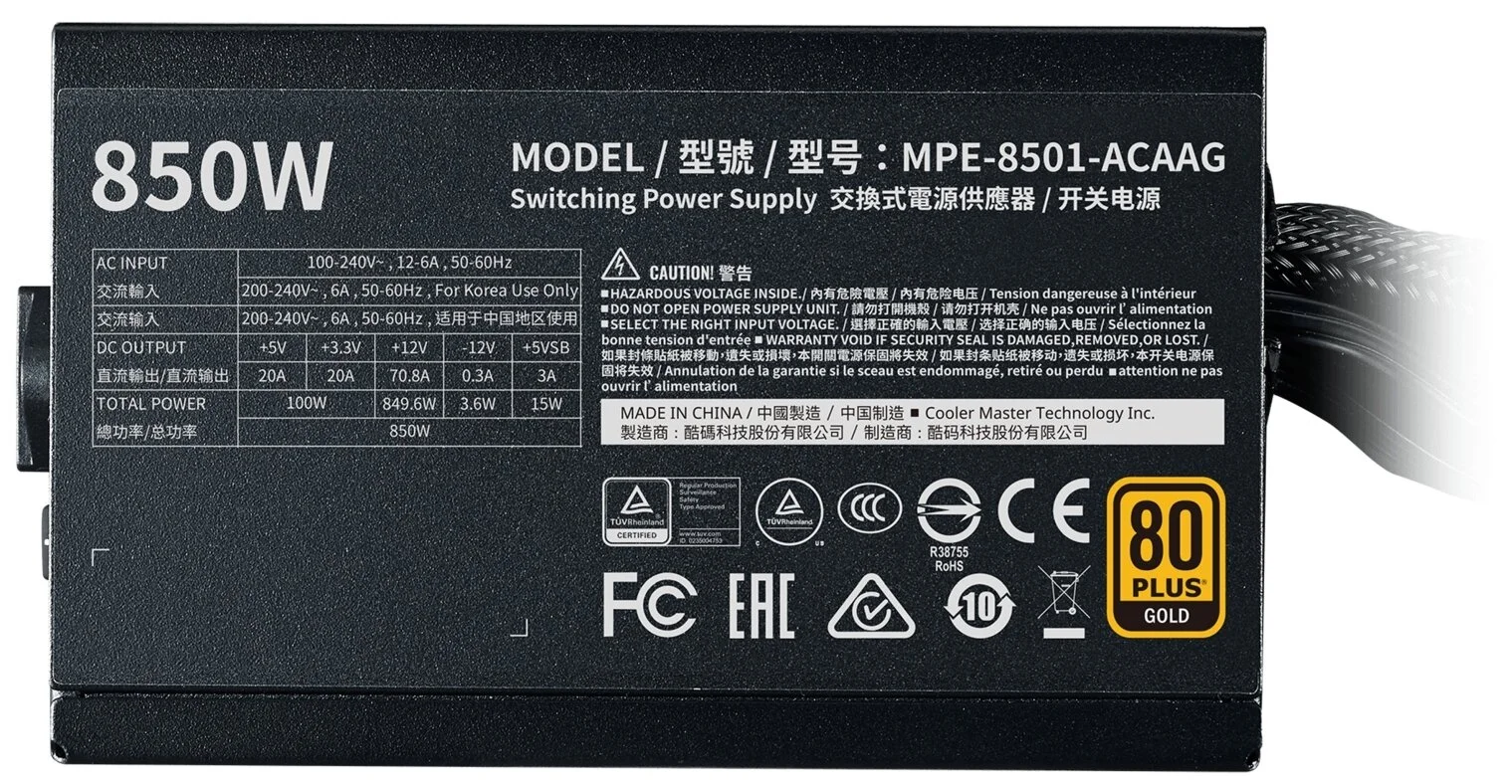 Фотография Блок питания COOLERMASTER MWE GOLD 850 V2 MPE-8501-ACAAG-EU
