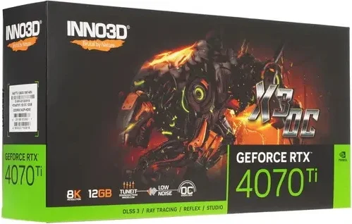 Картинка Видеокарта Inno3D GeForce RTX4070 Ti X3 OC, 12G GDDR6X 192-bit HDMI 3xDP N407T3-126XX-186148N