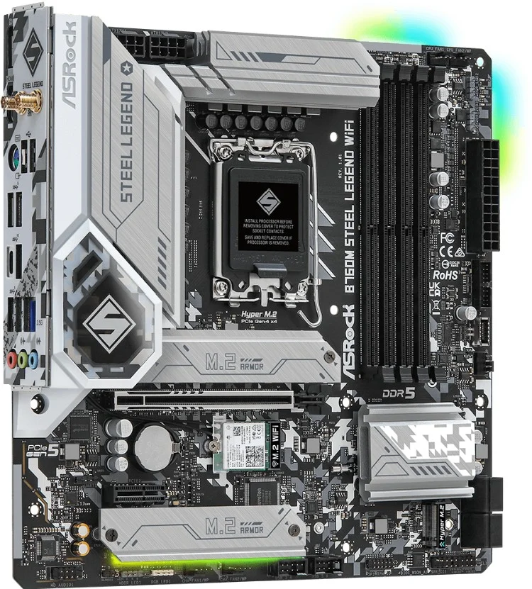 Фото Материнская плата ASRock B760M STEEL LEGEND WIFI LGA1700 4xDDR4 4xSATA RAID 3xM.2 HDMI DP eDP mATX