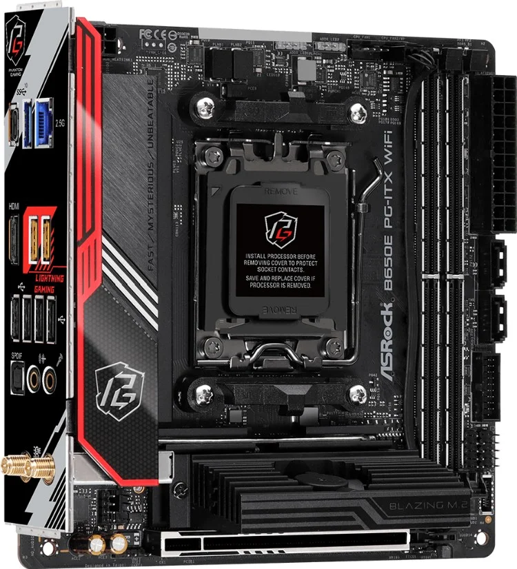 Фотография Материнская плата ASRock B650E PG-ITX WIFI AM5 2xDDR5 2xSATA3 2xM.2 HDMI eDP M-ITX