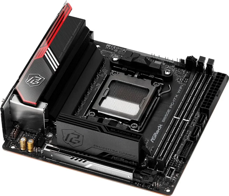Картинка Материнская плата ASRock B650E PG-ITX WIFI AM5 2xDDR5 2xSATA3 2xM.2 HDMI eDP M-ITX