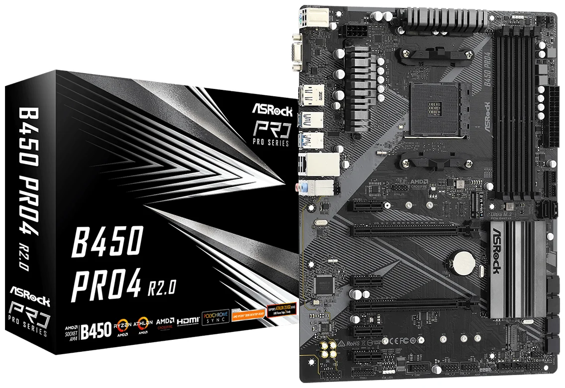 Картинка Материнская плата ASRock B450 PRO4 R2.0 (B450 PRO4 R2.0)