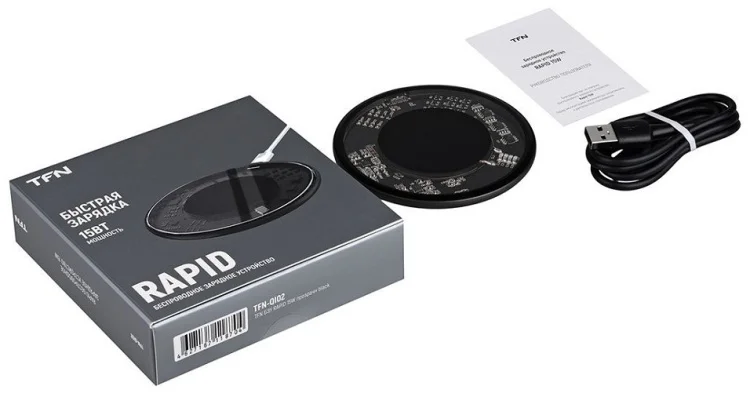 Картинка TFN ЗУ б/провод RAPID 15W Black (TFN-QI02)