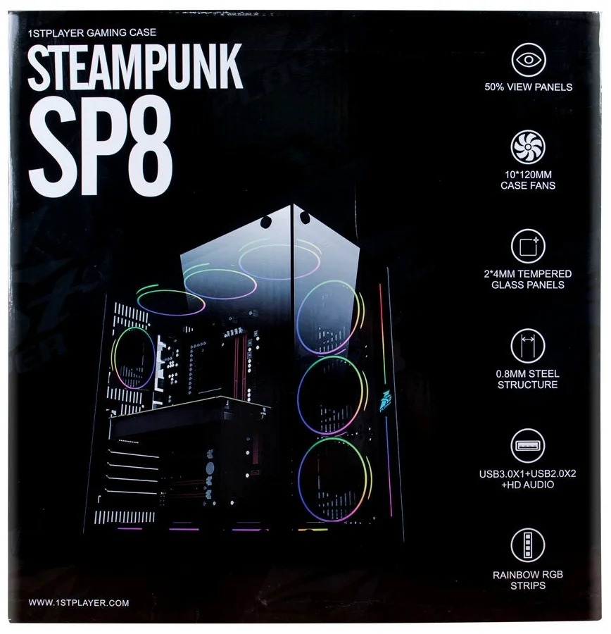 Компьютерный корпус 1stPlayer Steam Punk SP8 TempeRed Glass RGB (без БП) Black Казахстан