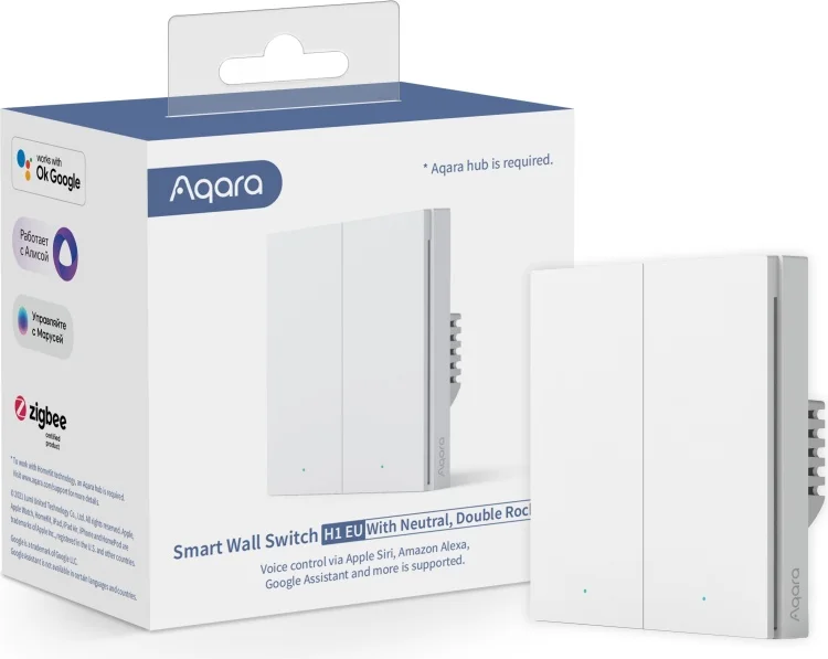 Настенный выключатель двухклавишный AQARA Smart Wall Switch With Neutral Double Rocker (WS-EUK04)