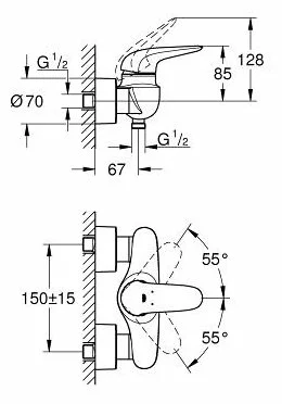Фото GROHE Смеситель для душа GROHE EuroStyle, настенный монтаж, хром 23722003