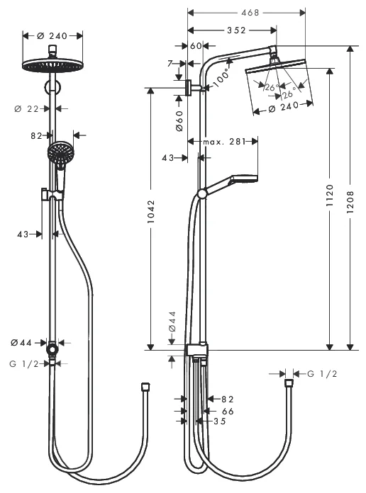 Фото Душевая система Hansgrohe HG27270000 Crometta S Showerpipe 240 1jet EcoSmart Reno