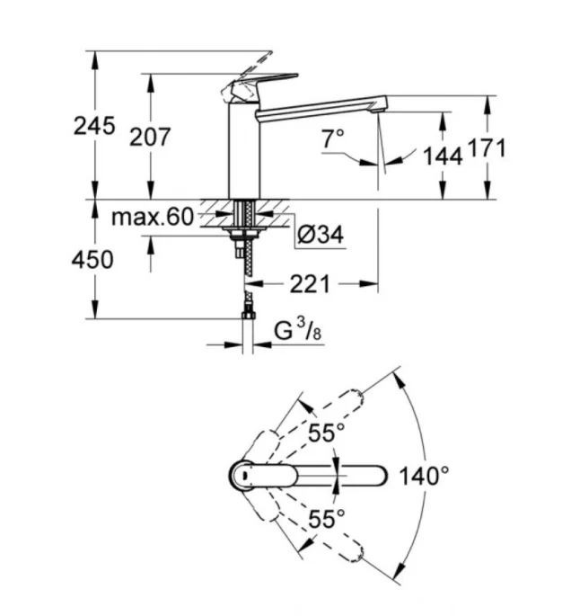 Фотография Смеситель GROHE Eurosmart Cosmopolitan 30193000
