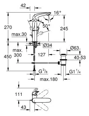 Картинка GROHE Смеситель для раковины корпус высокий GROHE EuroStyle New 23569LS3