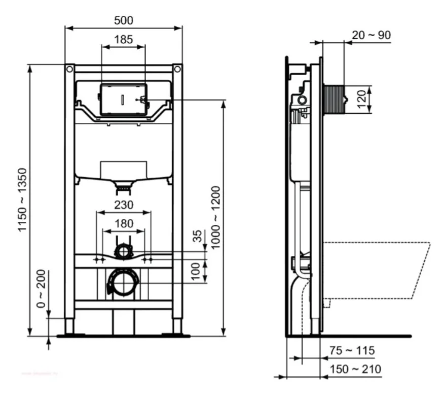 Фото Инсталляция для подвесного унитаза с бачком IDEAL STANDART Prosys Frame R020467
