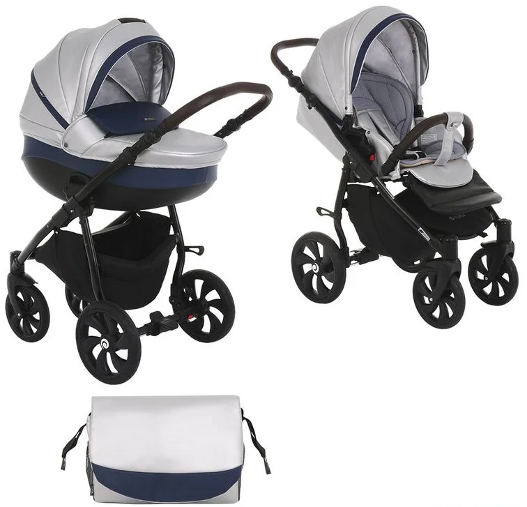 Коляска TUTIS 2 в 1 NANNI Leather Silver/Dark Blue 892397/Г