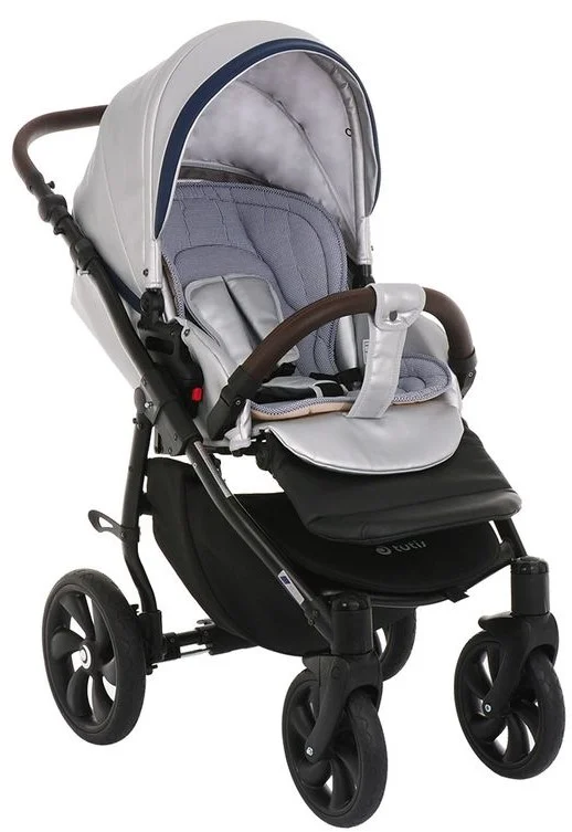 Картинка Коляска TUTIS 2 в 1 NANNI Leather Silver/Dark Blue 892397/Г