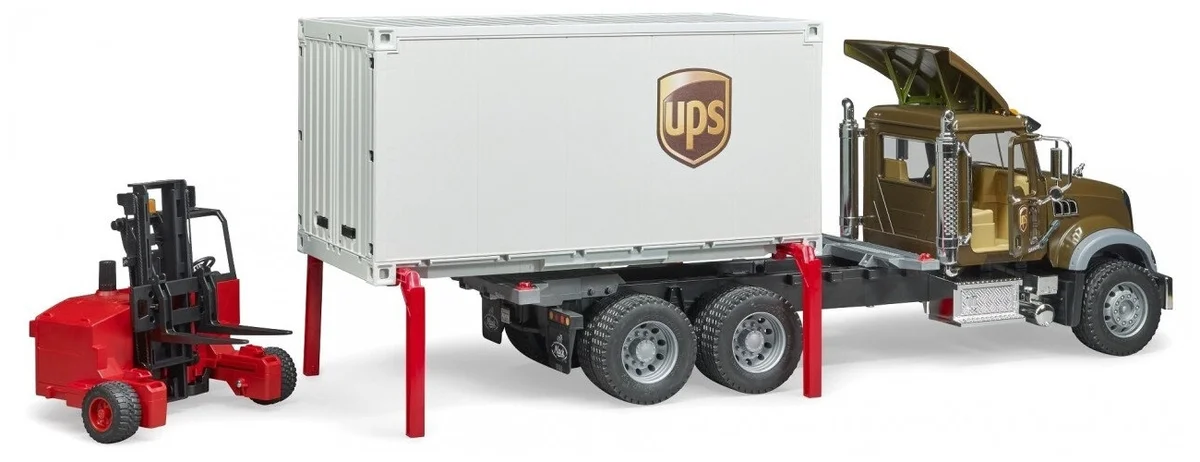 Картинка Машинка BRUDER Mack фургон UPS с погрузчиком и паллетами 02-828