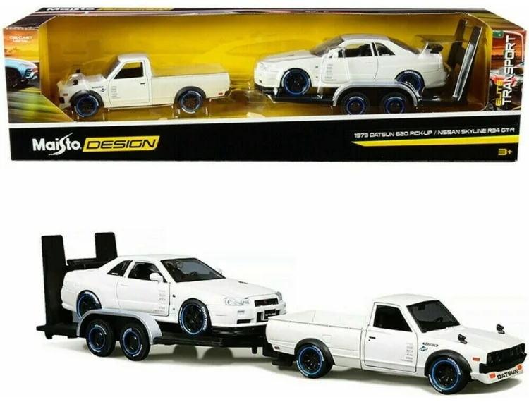Фото Машинка Maisto Design: 1:24 Модель машинки с трейлером Nissan 73 Pick up + Skyline 34 32754