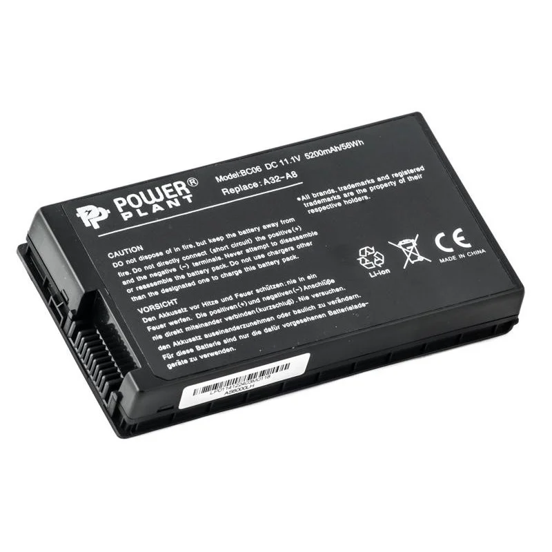 Фото Аккумулятор PowerPlant для ноутбуков ASUS A8, F8 (A32-A8, AS8000LH) 11.1V 5200mAh NB00000105