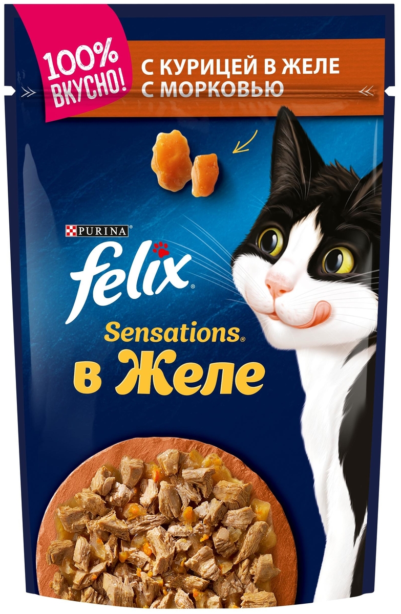 Корм для кошек PURINA Felix курица/морковь 85 гр