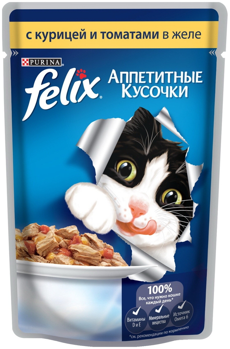 Фотография Корм для кошек PURINA Felix курица/томат 85 гр