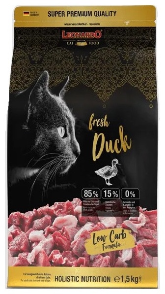 Фото Корм для взрослых кошек LEONARDO fresh Duck&Poultry 1,5 кг c мясом утки и птицы