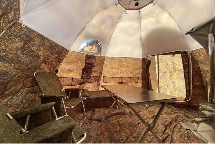Фотография Палатка всесезонная БЕРЕГ Кубоид 3.60 двухслойная, непромокаемый пол из ПВХ, сетка веранда (3891)