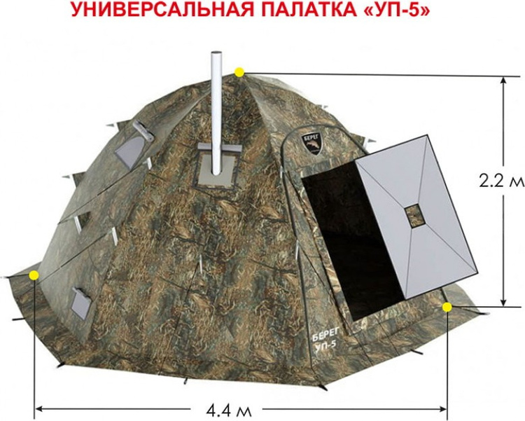Купить Палатка всесезонная БЕРЕГ Кубоид 3.60 двухслойная, непромокаемый пол из ПВХ, сетка веранда (3891)