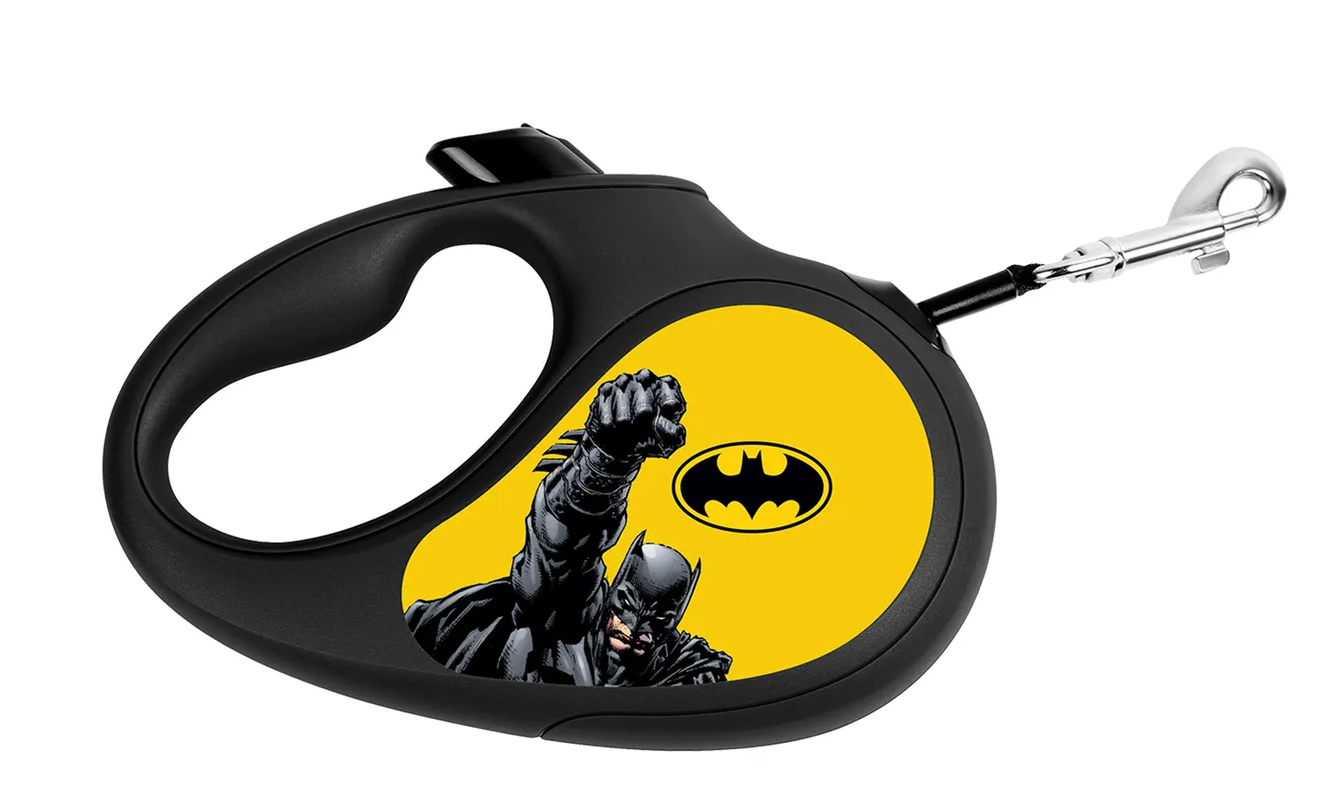 Поводок-рулетка WAUDOG с рисунком &quot;Бэтмен Желтый&quot;, размер S, до 15 кг, 5 м , черный