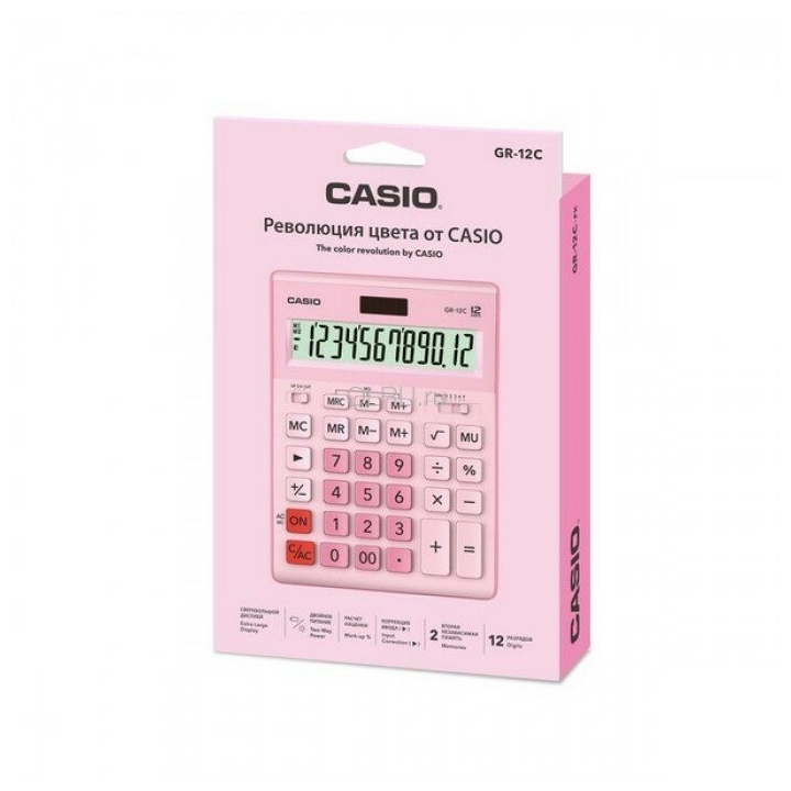 Картинка Калькулятор настольный CASIO GR-12C-PK-W-EP розовый
