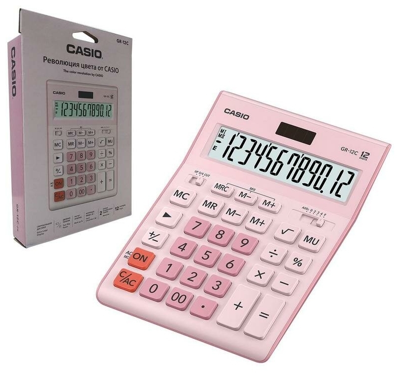 Цена Калькулятор настольный CASIO GR-12C-PK-W-EP розовый