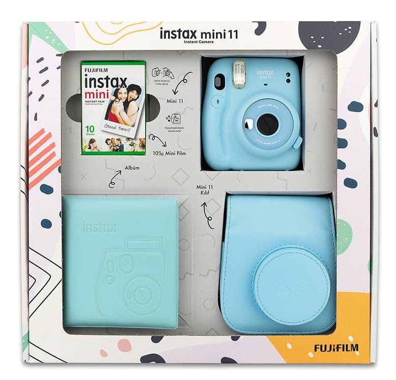 Цена Фотокамера Fujifilm Instax mini 11 Sky Blue ACR. FRAME в подарочной коробке Blue