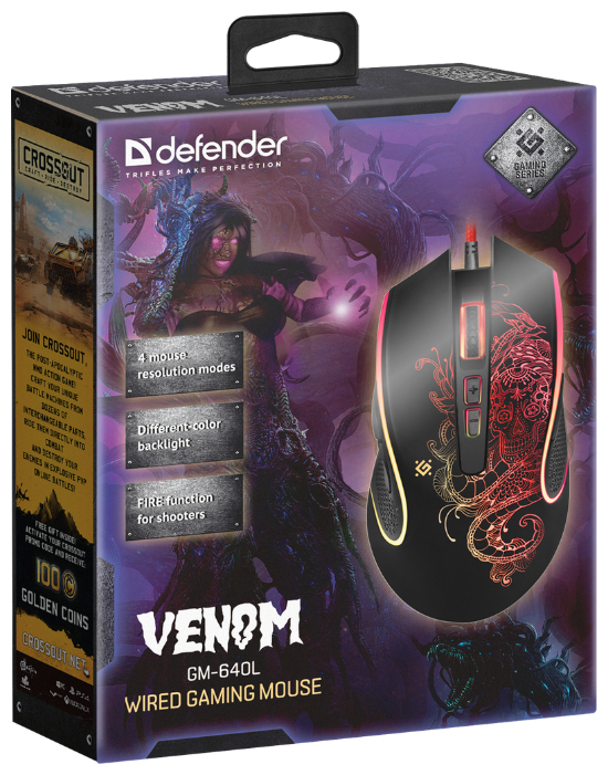Цена Мышь DEFENDER Venom GM-640L (Коврик в комплекте)