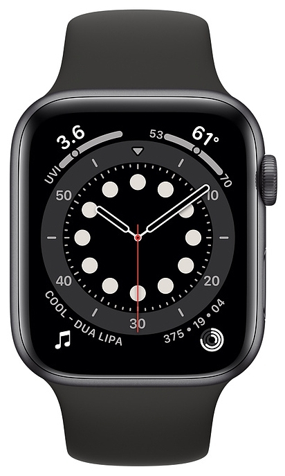 Фото Смарт-часы APPLE Watch Series 6 GPS 44mm Space Gray Aluminium Case with Black Sport Band - Regular