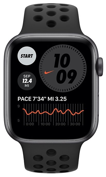 Фото Смарт-часы APPLE Watch Nike Series 6 GPS 44mm Space Gray Case/Anthracite-Black Nike Sport Band Regular A2292 (MG173GK/A)
