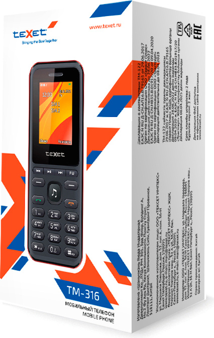 Картинка Мобильный телефон TEXET TM-316 Black-Red