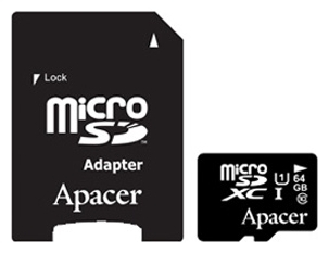 Фото Карта памяти APACER AP64GMCSX10U7-R 64GB + адаптер