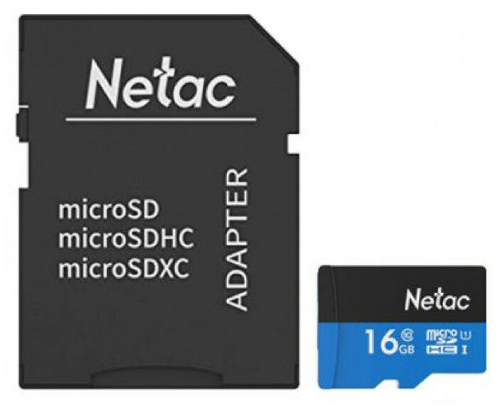 Фотография Карта памяти NETAC MicroSD 16GB Class 10 U1 P500STN с адаптером SD