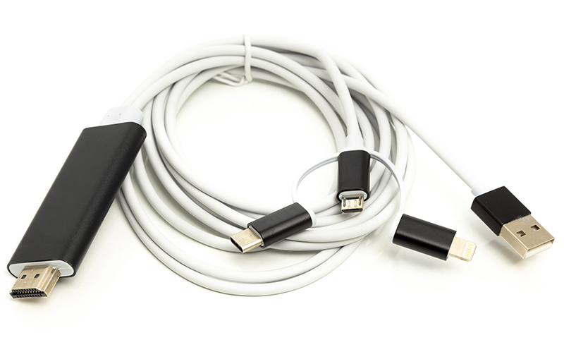 Фото Кабель PowerPlant HDMI (M) - Lightning, Type-C, mirco USB, 1 м CA911912 