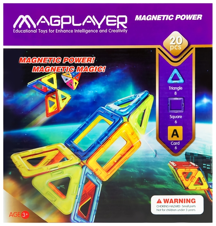 Конструктор Magplayer магнитный набор 20 эл. MPA-20