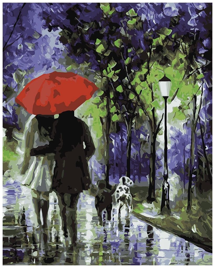 Фото Картина по номерам ФРЕЯ PKW-1 84 (по дереву) 40 х 50 см &amp;amp;quot;Под красным зонтом&amp;amp;quot;