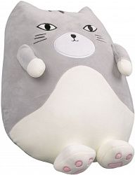 Мягкая игрушка BULU-XIONG подушка Котик бело-серый, 38см BL-8013B