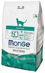 Корм MONGE Hairball Сухой корм для взрослых кошек шерстивыводящий 400 гр