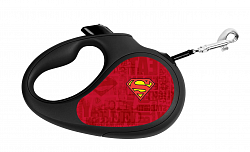 Поводок-рулетка WAUDOG с рисунком &quot;Супермен Лого Красный&quot;, размер XS, до 12 кг, 3 м, черный