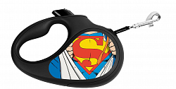 Поводок-рулетка WAUDOG с рисунком &quot;Супермен Герой&quot;, размер S, до 15 кг, 5 м , черный