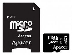 Карта памяти APACER AP64GMCSX10U5-R 64GB + адаптер