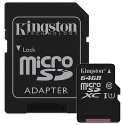 Карта памяти KINGSTON microSDXC 64 GB UHS-I Class 1 + A (SDCS/64GB)