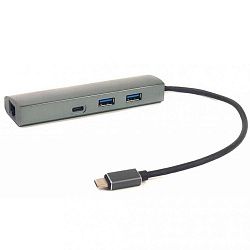 Переходник PowerPlant USB 3.0 2 порта + 1 порт Type-C USB 3.1 + Gigabit Ethernet CA910557 