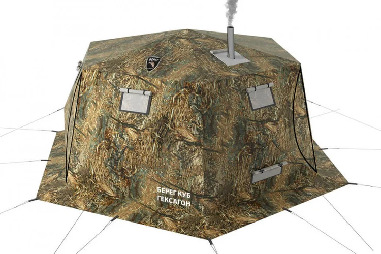 Фото Палатка всесезонная БЕРЕГ КУБ Гексагон двухслойная h 2.1 м., d 4,65 м., S 12,57 м2 (непромокаемый пол из ПВХ)