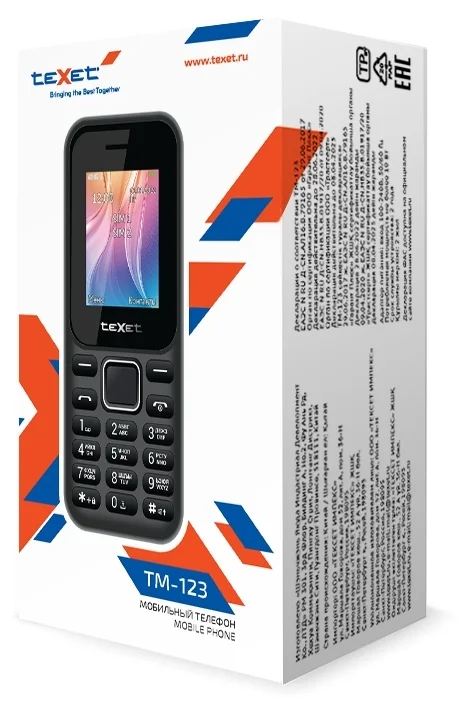 Картинка Мобильный телефон TEXET TM-123 Black